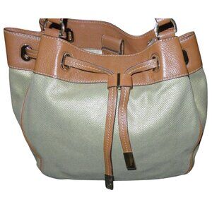 Michael Kors Marina Gold Glitter Canvas & Leather Trim Drawstring Large Tote Han